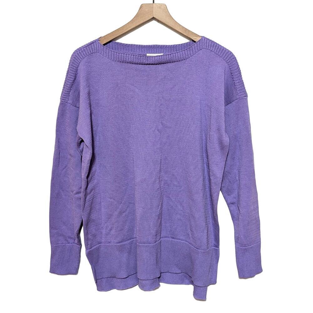 Maison Jules Sweater Womens L Purple Boat Neck Long Sleeve Split Hem Preppy NWT